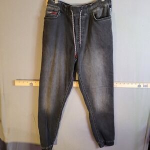 Tommy Hilfiger Denim Mens Jogger Jeans Black Side Logo Tape Drawstring Size S